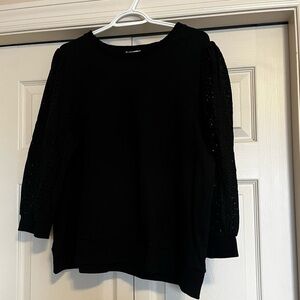 Black Floral Eyelet Pattern Sweater
